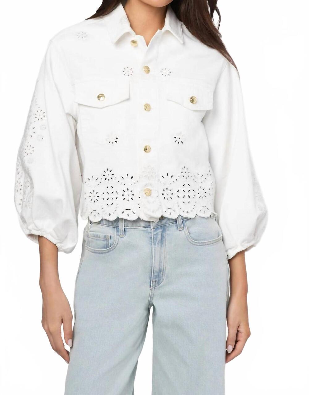 NEW GENERATION LOVE lumere embroidered denim jacket in chalk white